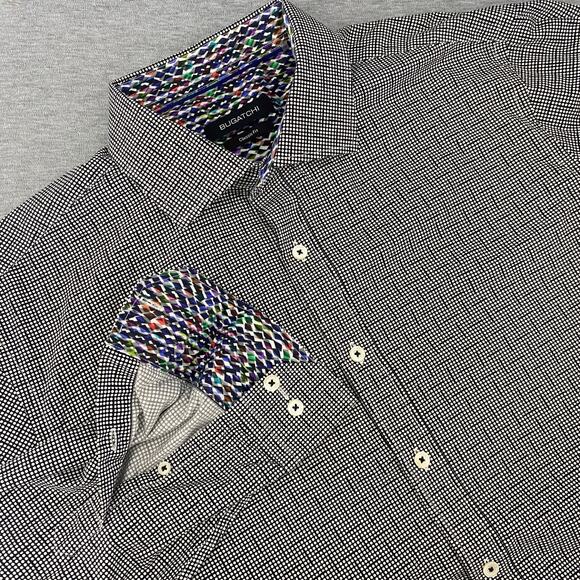Bugatchi Classic Fit Button Down Shirt Gray Circle Geometric Flip Cuff Collar XL - Picture 1 of 9